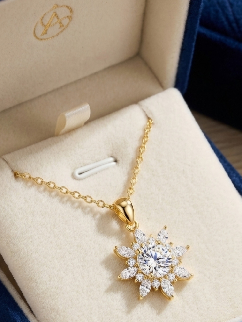 Moissanite Gold Flower Halo Pendant Necklace